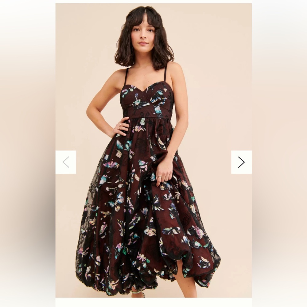 NWT Geisha Designs Butterfly Appliqué Midi Dress